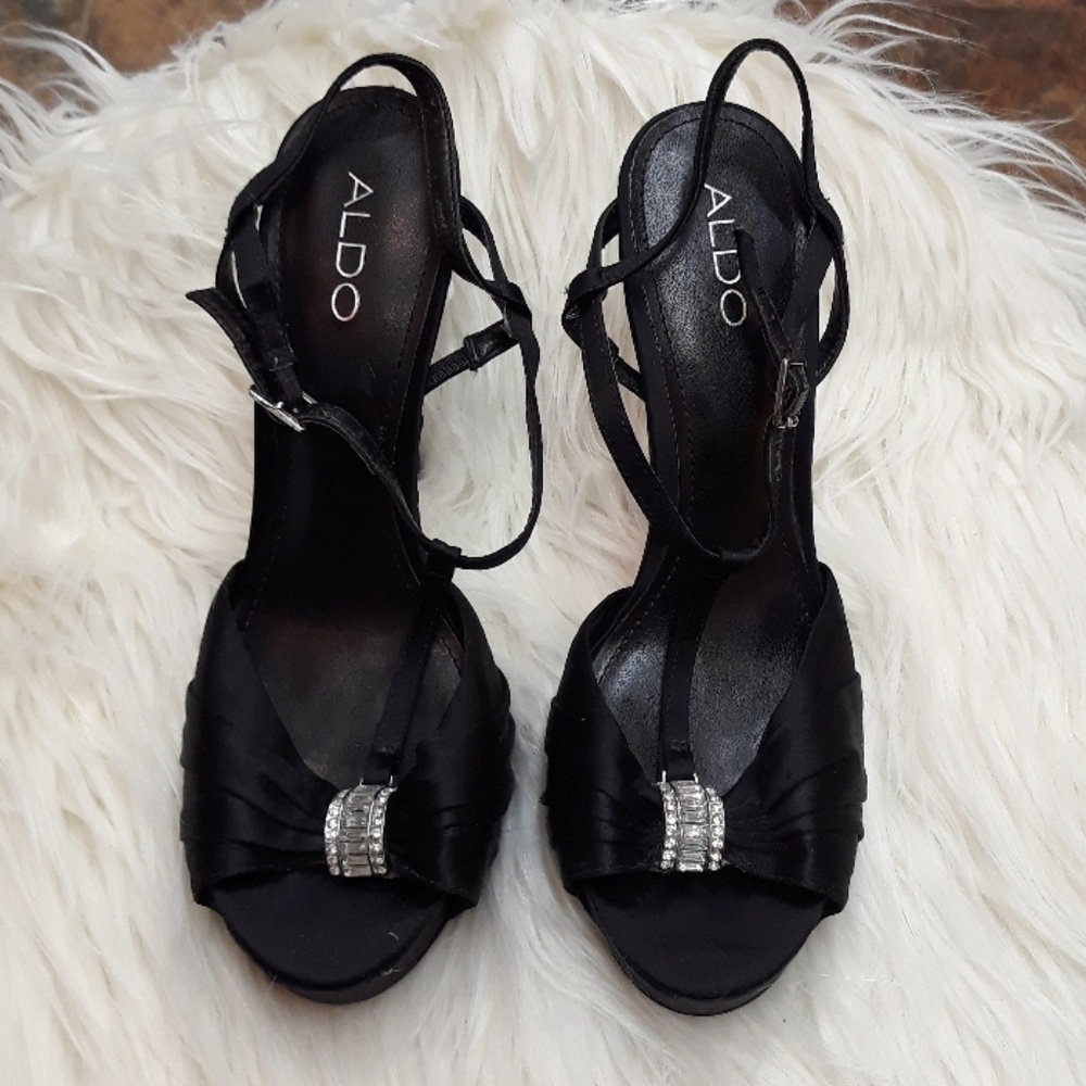 Aldo 5" black stiletto platform peekaboo heels